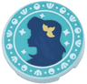 Tile, Round 2 x 2 with Bottom Stud Holder with Dark Blue Ariel Silhouette, Gold Flower, and White Seashells on Dark Turquoise Background Pattern