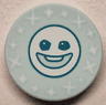 Tile, Round 2 x 2 with Bottom Stud Holder with Dark Turquoise Snowgie Face and White Sparkles Pattern