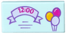 Tile 1 x 2 with Bright Light Orange, Lavender, and Magenta Balloons, '12:00' on Ribbon Pattern