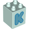 Duplo, Brick 2 x 2 x 2 with Medium Azure Capital Letter K with Dark Azure Outline Pattern