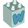 Duplo, Brick 2 x 2 x 2 with Medium Azure Capital Letter W with Dark Azure Outline Pattern