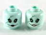Minifigure, Head Dual Sided Alien Female Sand Green Stitching and Eye Shadow, Dark Red Lips Small Smile, Closed Mouth / Showing Teeth Pattern