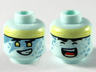 Minifigure, Head Dual Sided Alien with Bright Light Yellow Headband, Black Eyebrows, Yellow Eyes, Metallic Light Blue Face Paint Triangles, Lopsided Open Mouth Smile with Teeth / Closed Eyes and Singing Pattern