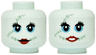Minifigure, Head Dual Sided Alien Female Sand Green Stitching, Black Eyelashes, Medium Blue Eye Shadow, Dark Red Lips Small Smile, Closed Mouth / Showing Teeth Pattern