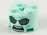 Brick, Round 2 x 2 with Axle Hole with Large Dark Silver Eyes, Dark Turquoise Wrinkles, Angry Open Mouth with Teeth Parted and Tongue Pattern