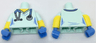 Torso Female Hospital Scrubs with Medium Blue Stethoscope Pattern / Yellow Arms with Molded Light Aqua Short Sleeves Pattern / Medium Blue Hands