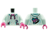 Torso Hoodie, Dark Pink Neck and Strings, Metallic Pink and Blue Stars, Candy, Pineapples and Record Back Pattern / Light Aqua Arms / Dark Pink Hands