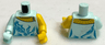 Torso Female Ice Skating Costume with Strap, Transparent Collar, Metallic Light Blue Decorations and Silver Sparkles, Yellow Neck Pattern (BAM) / Yellow Arm and Hand Left / Light Aqua Arm and Hand Right