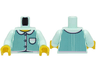 Torso Pajamas 3 Buttons, Dark Turquoise Vertical Stripes, Pocket, Bright Pink Trim, Yellow Neck Pattern (BAM) / Light Aqua Arms / Yellow Hands