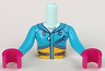 Torso Mini Doll Girl Dark Azure Ski Hoodie with Zippers and Yellow Panel Pattern, Dark Azure Arms with Magenta Hands