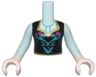 Torso Mini Doll Girl Black Top with Flower Pattern, Light Nougat Arms with Hands with Light Aqua Sleeves