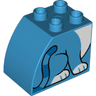 Duplo, Brick 2 x 3 x 2 Slope Curved with Tail with Blue Stripes, White Paws and Chest, Cat Body Pattern