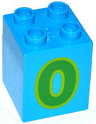 Duplo, Brick 2 x 2 x 2 with Number 0 Green Pattern
