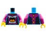 Torso Racing Suit, Angry Open Mouth with White Teeth and Orange Tongue Pattern / Magenta Arms / Yellow Hands