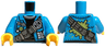Torso Jacket Open, White 'BL', Black Sweater, Dark Bluish Gray Strap with Pouches, Hourglass Buckle Pattern / Dark Azure Arms / Yellow Hands