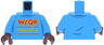 Torso Shirt with Lines and Red and Bright Light Orange 'WSQK' and 'The Squawk 94.5FM' Pattern / Dark Azure Arms / Reddish Brown Hands