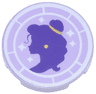 Tile, Round 2 x 2 with Bottom Stud Holder with Dark Purple Belle Silhouette, Gold Hairband and Earring, and White Frame and Sparkles Pattern