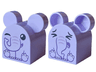 Duplo, Brick 2 x 2 x 2 Curved Top with Rounded Ears with Elephant Baby with Dark Purple Outlined Trunk, Medium Lavender Wrinkles and Tongue, White Toes, Black Closed Eye Right / Squinting Eyes Scared Pattern