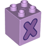 Duplo, Brick 2 x 2 x 2 with Medium Lavender Capital Letter X with Dark Purple Outline Pattern