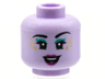Minifigure, Head Female Black Eyebrows, Eyelashes, Dark Turquoise Eye Shadow, Gold Sparkles, Magenta Lips, Open Mouth Smile with Top Teeth and Tongue Pattern