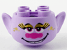 Minifigure, Head, Modified Trolls with Black Eyebrows, Long Eyelashes, Gold Eye Shadow, Stars, and Freckles, Dark Pink Eyes and Nose, Open Mouth Smile with Teeth Pattern