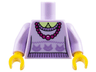 Torso Knit Sweater with Medium Lavender Cat Heads over Yellowish Green Shirt with Collar, Necklace with Magenta Beads Pattern / Lavender Arms / Yellow Hands