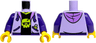 Torso Hoodie Open with Medium Lavender Hood, Dark Purple Drawstrings and Pockets, Black Shirt with Lime Collar and Skull Pattern / Dark Purple Arms / Yellow Hands