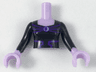 Torso Mini Doll Woman Black Bodice Top with Metallic Light Blue Eclipse and Dark Purple Lines Pattern, Lavender Arms with Hands with Black Sleeves