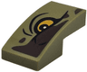 Slope, Curved 2 x 1 x 2/3 with Dark Brown Markings, Bright Light Orange Eye with Black Outline and Wrinkles Pattern Model Right Side