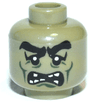 Minifigure, Head Alien Monster with Black Thick Eyebrows, Large Upper Eyelids, Dark Green Cheek Lines, Chin Dimple and Wrinkles, Open Mouth with Scattered Teeth Parted Pattern