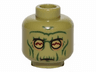 Minifigure, Head Alien with SW Neimoidian Warrior Green Wrinkles Pattern