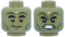 Minifigure, Head Dual Sided Black Bushy Eyebrows, Dark Green Chin Dimple, Cheek Lines, Stubble and Wrinkles, Lopsided Grin / Angry Bared Teeth Pattern