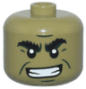 Minifigure, Head, Modified Giant Black Bushy Eyebrows, Dark Green Cheek Lines, Chin Dimple, and Furrowed Brow, Open Mouth Smile with Teeth Pattern