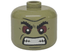 Minifigure, Head, Modified Giant Black Bushy Eyebrows, Dark Green Cheek Lines, Chin Dimple, and Furrowed Brow, Dark Red Eye Shadow, Open Mouth with Clenched Teeth Pattern
