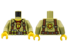 Torso Dino Shirt with Reddish Brown Harness, Silver Buckle, and Dark Red Undershirt with Lime Capital Letter D Pattern / Olive Green Arms / Yellow Hands