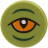 Tile, Round 1 x 1 with Orange Eye with Black Outlines and 2 Rounded Dark Green Lines Pattern