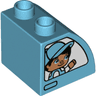 Duplo, Brick 2 x 2 x 1 1/2 Slope Curved with Boy with Cap, Girl with Bow, and White Vehicle Windows Pattern