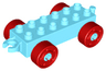 Duplo Car Base 2 x 6 with Open Hitch End and Red Wheels with Fake Bolts