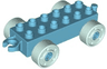 Duplo Car Base 2 x 6 with Open Hitch End and Light Aqua Wheels with Fake Bolts