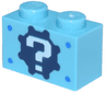 Brick 1 x 2 with White Question Mark on Dark Blue Gear and Blue Dots Pattern