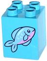 Duplo, Brick 2 x 2 x 2 with Fish with Pink Stomach Pattern