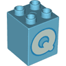 Duplo, Brick 2 x 2 x 2 with Light Aqua Capital Letter Q with Dark Azure Outline Pattern