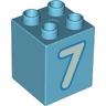 Duplo, Brick 2 x 2 x 2 with Light Aqua Number 7 with Dark Azure Outline Pattern