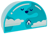 Duplo, Brick 2 x 4 x 2 Slope Curved Double with Earth with House, Black Closed Eyes and Nose, Dark Turquoise Land and White Clouds Pattern