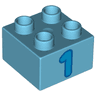 Duplo, Brick 2 x 2 with Dark Azure Number 1 with Blue Outline Pattern