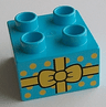 Duplo, Brick 2 x 2 with Present / Gift with Yellow Bow and Polka Dots Pattern