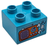 Duplo, Brick 2 x 2 with Orange and Medium Lavender Radio, Black Music Notes and White 'ABC' Pattern