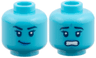 Minifigure, Head Dual Sided Female, Black Eyebrows, Dark Azure Lips, Lopsided Grin / Scared Open Mouth with Teeth Pattern