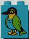Duplo, Brick 1 x 2 x 2 with Green Feathered Bird Pattern (10802)