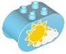 Duplo, Brick 2 x 4 x 2 Rounded Ends with Sun and Cloud and Rain Cloud Pattern